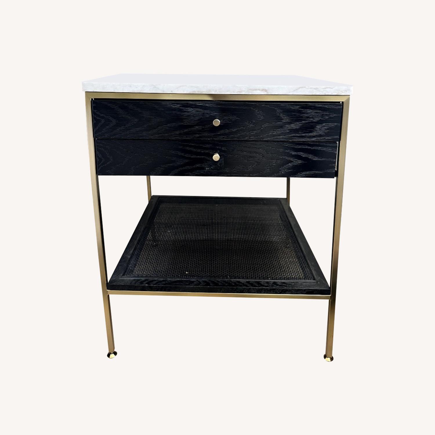 CB2 Black Oak Marble Nightstand AptDeco
