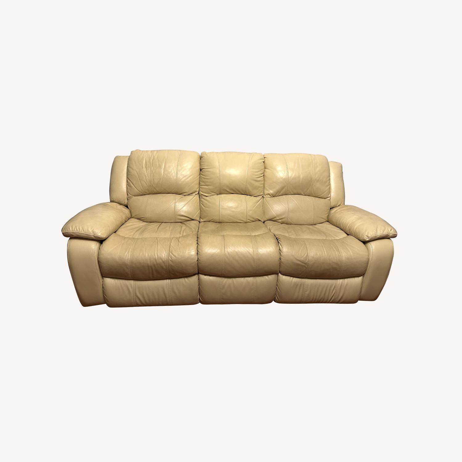 Beige Leather Reclining Sofa AptDeco