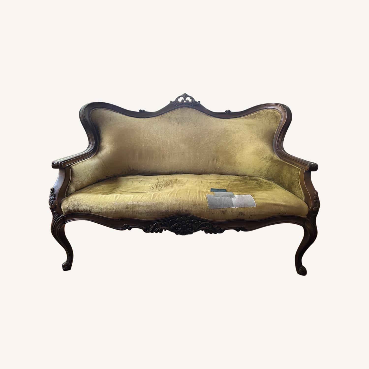 Vintage Green Velvet Loveseat - image-0