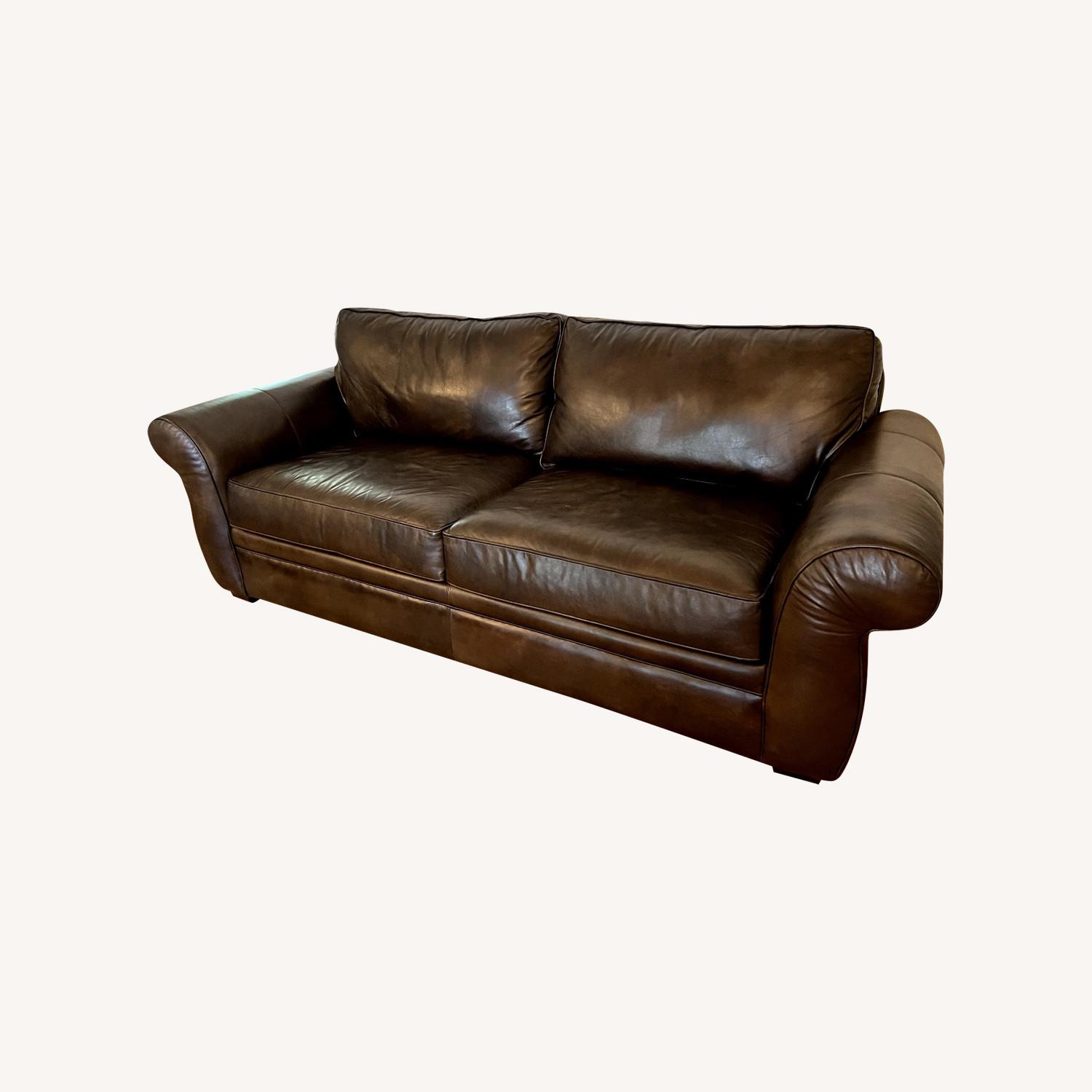 Pottery Barn Leather Espresso Couch - image-0