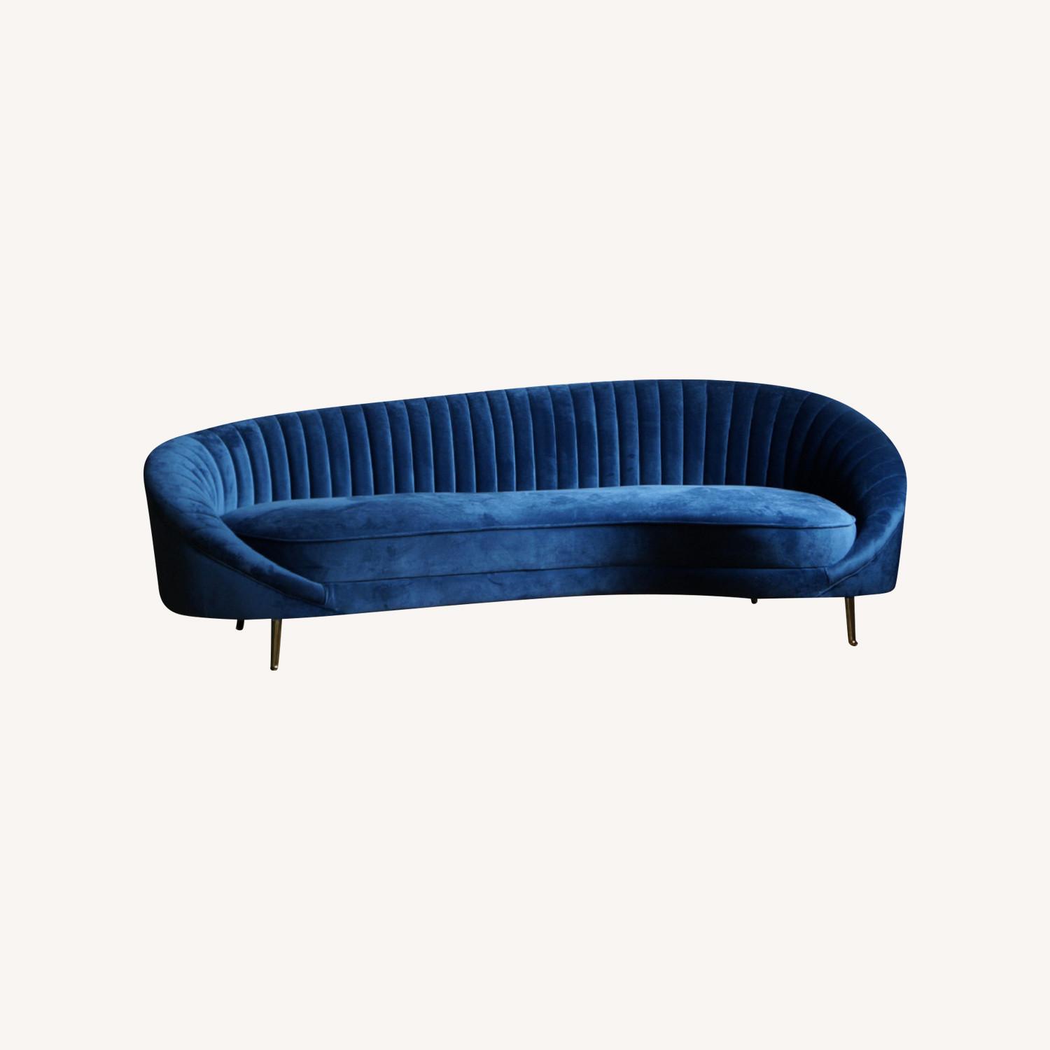 Curved Mid-century Modern Sofa in Blue Velvet - image-4