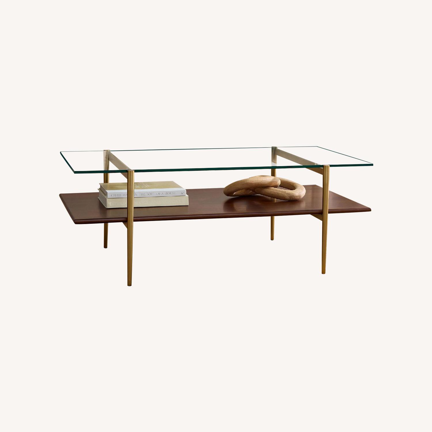 West Elm Art Display Coffee Table Glass Walnut - image-0