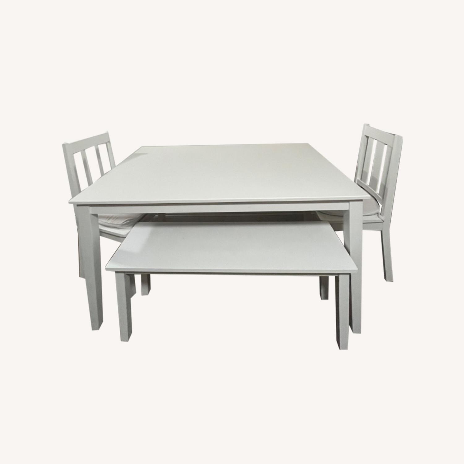 White Wooden Dining Table, Chairs and Bench - image-0