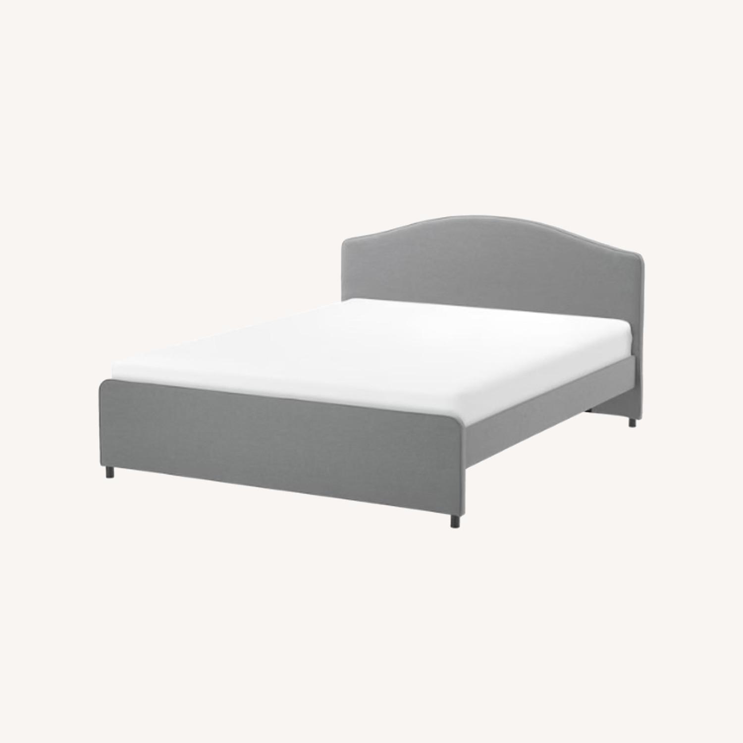 IKEA HAUGA Upholstered Bed frame, Vissle gray, Queen - image-0