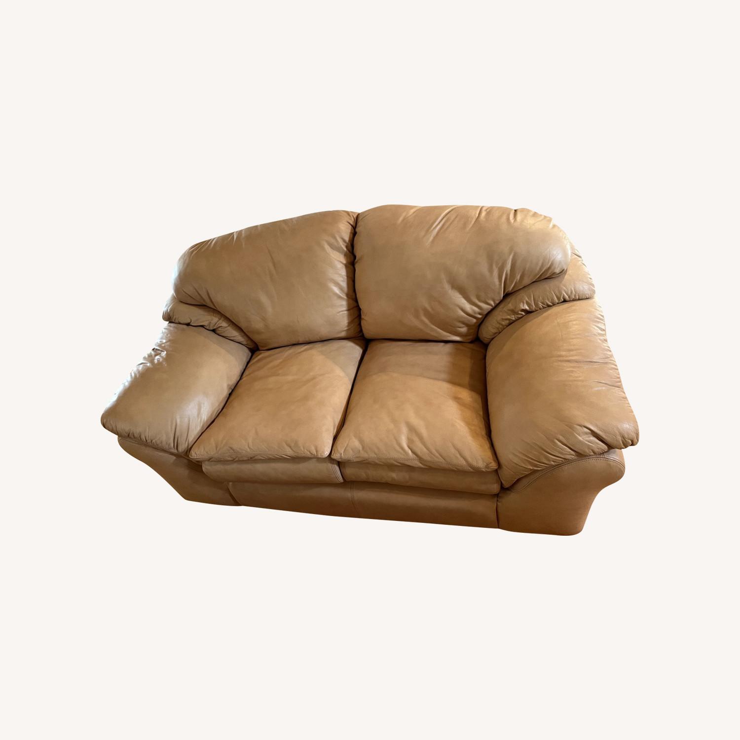 Light Tan Leather Loveseat - image-0