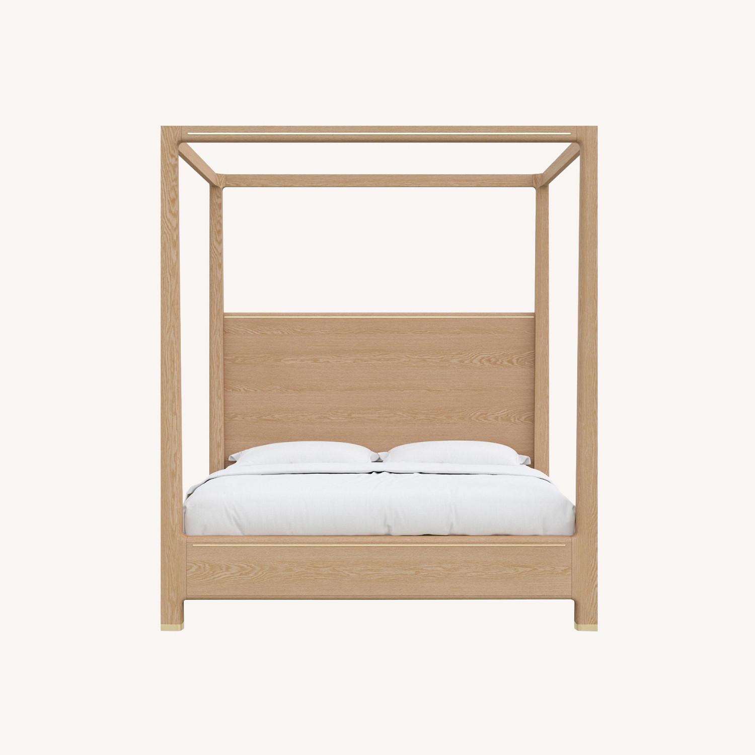 Perigold White Oak and Brass Queen Canopy Bed AptDeco