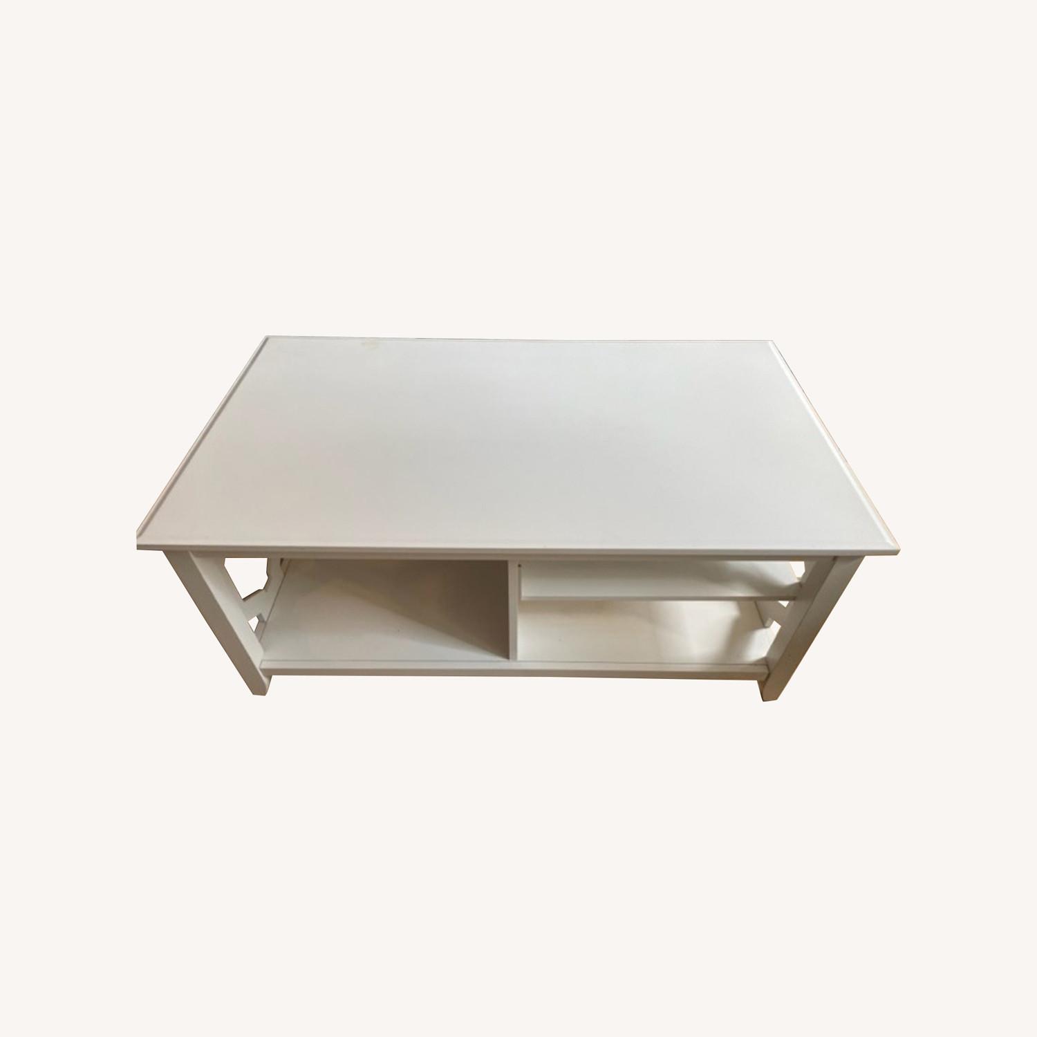 Raymour & Flanigan White Wooden Coffee Table with Lattice - image-0