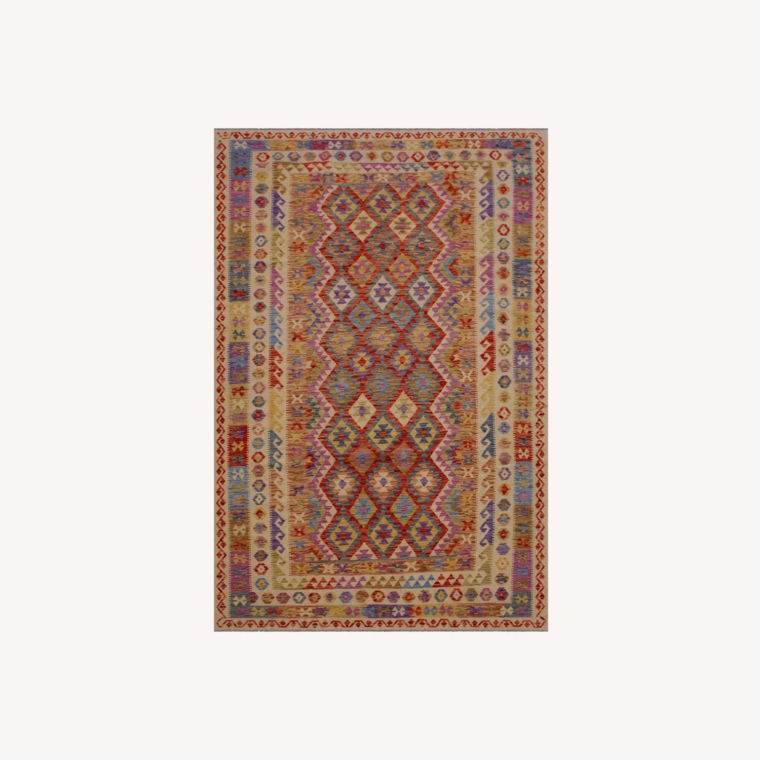Kilim Beige Brown Wool Rug - 6'5