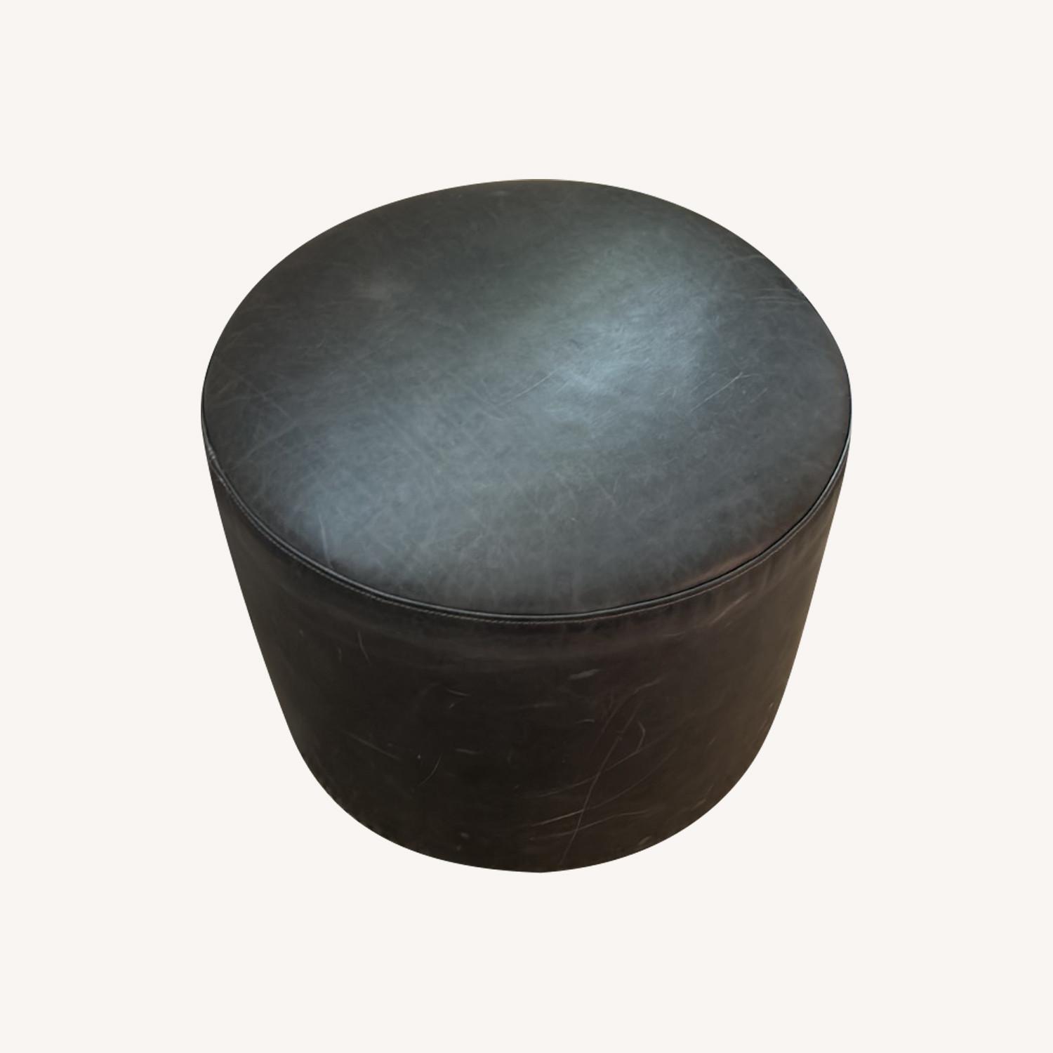 Restoration Hardware 21" Cooper Leather Round Ottoman - AptDeco