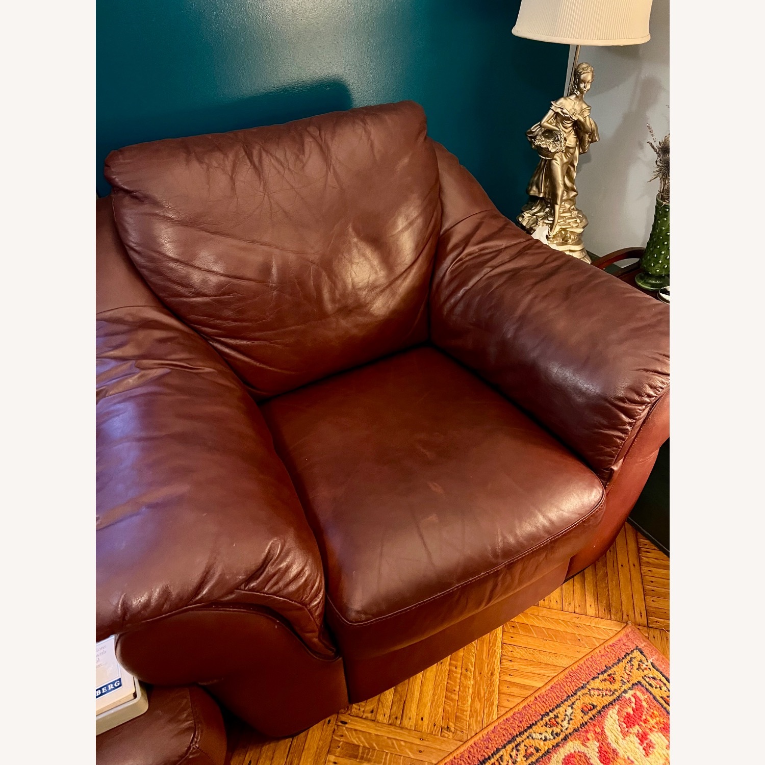 Vintage Italsofa Leather Overstuffed Chair/Ottoman - image-6