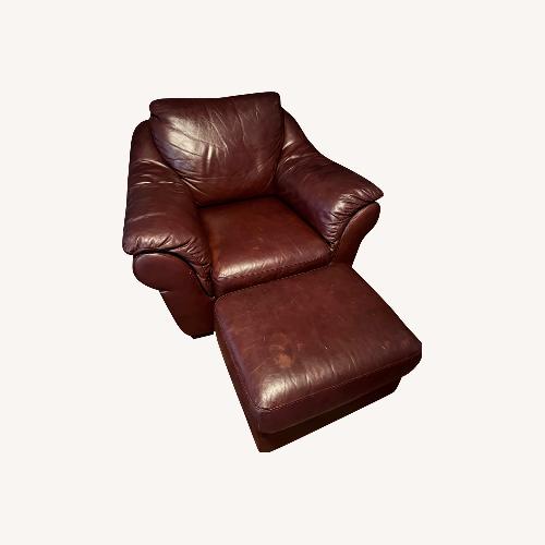 Used Vintage Italsofa Leather Overstuffed Chair/Ottoman for sale on AptDeco