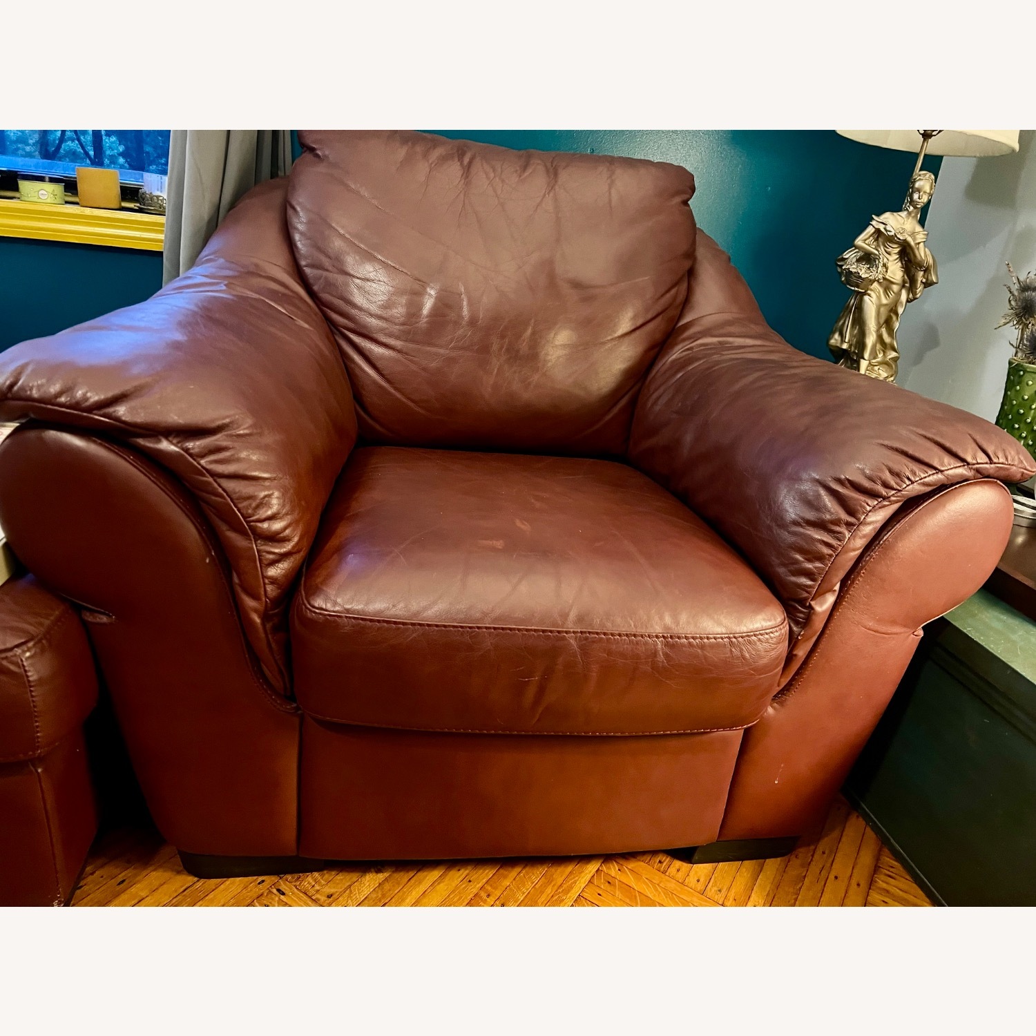 Vintage Italsofa Leather Overstuffed Chair/Ottoman - image-5