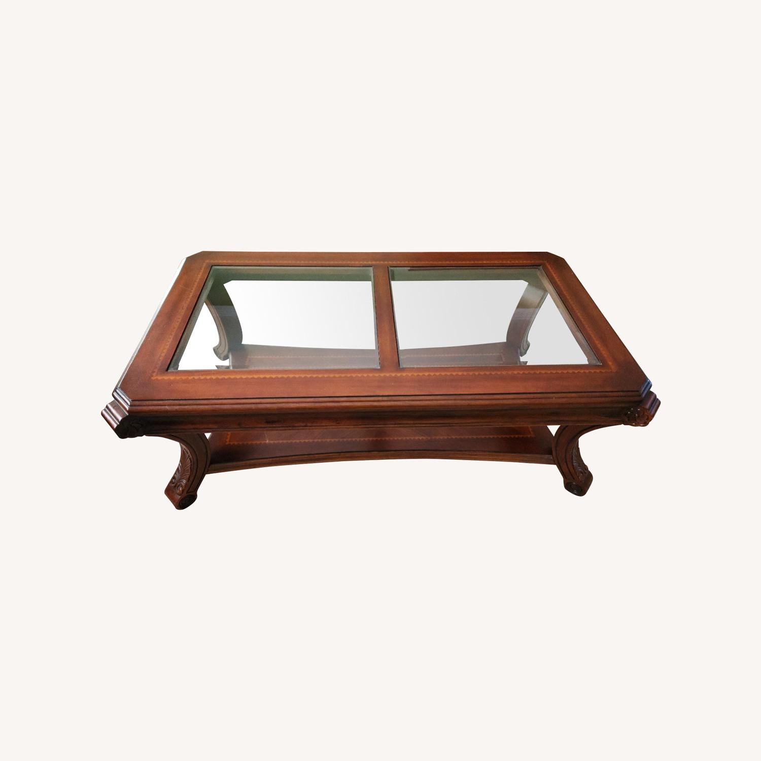 Solid Wood 2 with Glass Floor Shelf Coffee Table - image-0