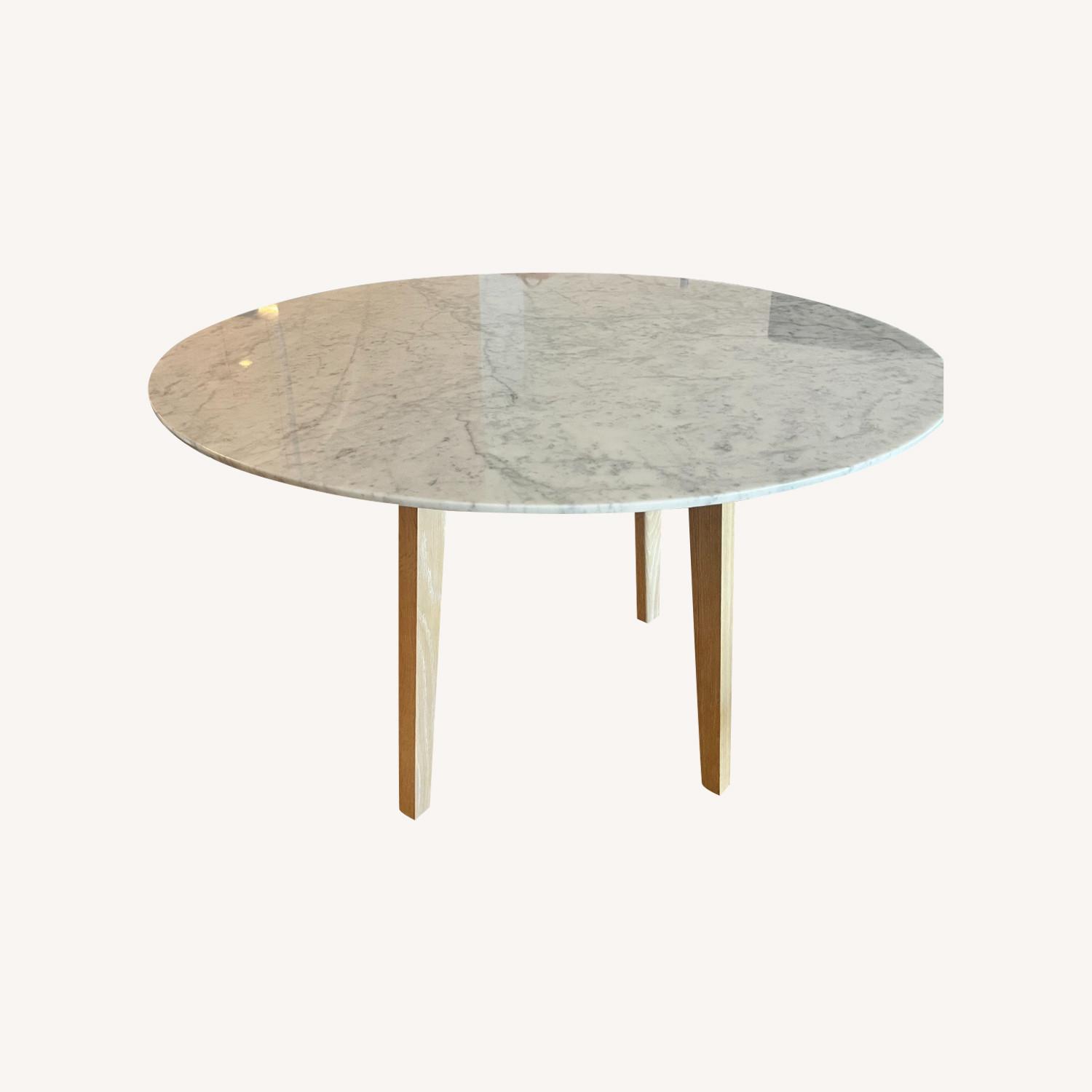 48" Round Marble Dining Table with Wood Base - image-0