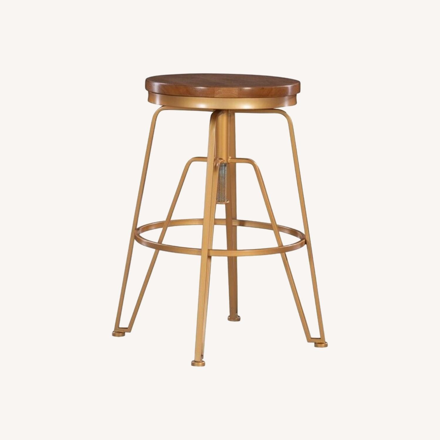 Metal and Wood Adjustable Stool in Matte Gold - image-0