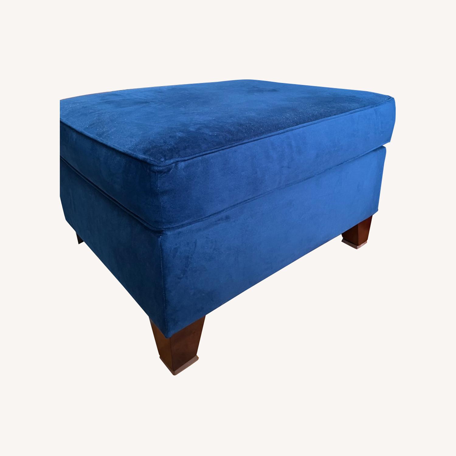 Pottery Barn Navy Blue Velvet Upholstered Ottoman - image-0