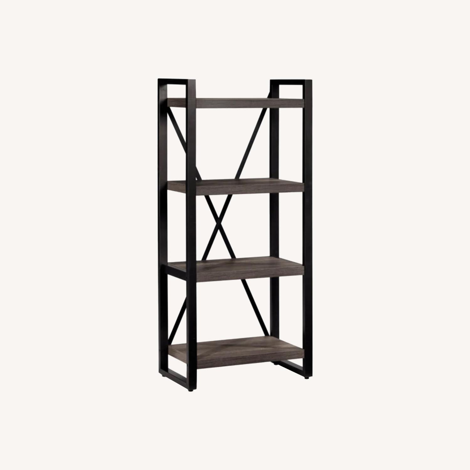 Dark Grey Wood and Steel Bookcase AptDeco