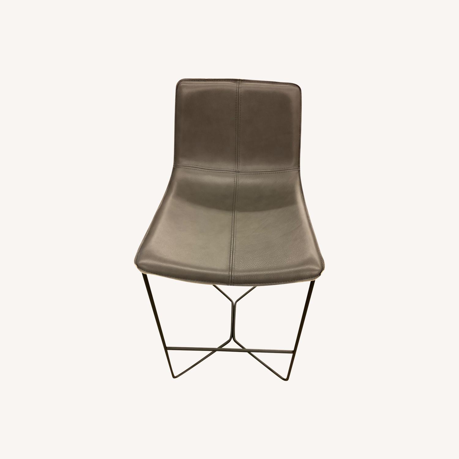 West Elm Fog Leather Slope Barstools - image-0