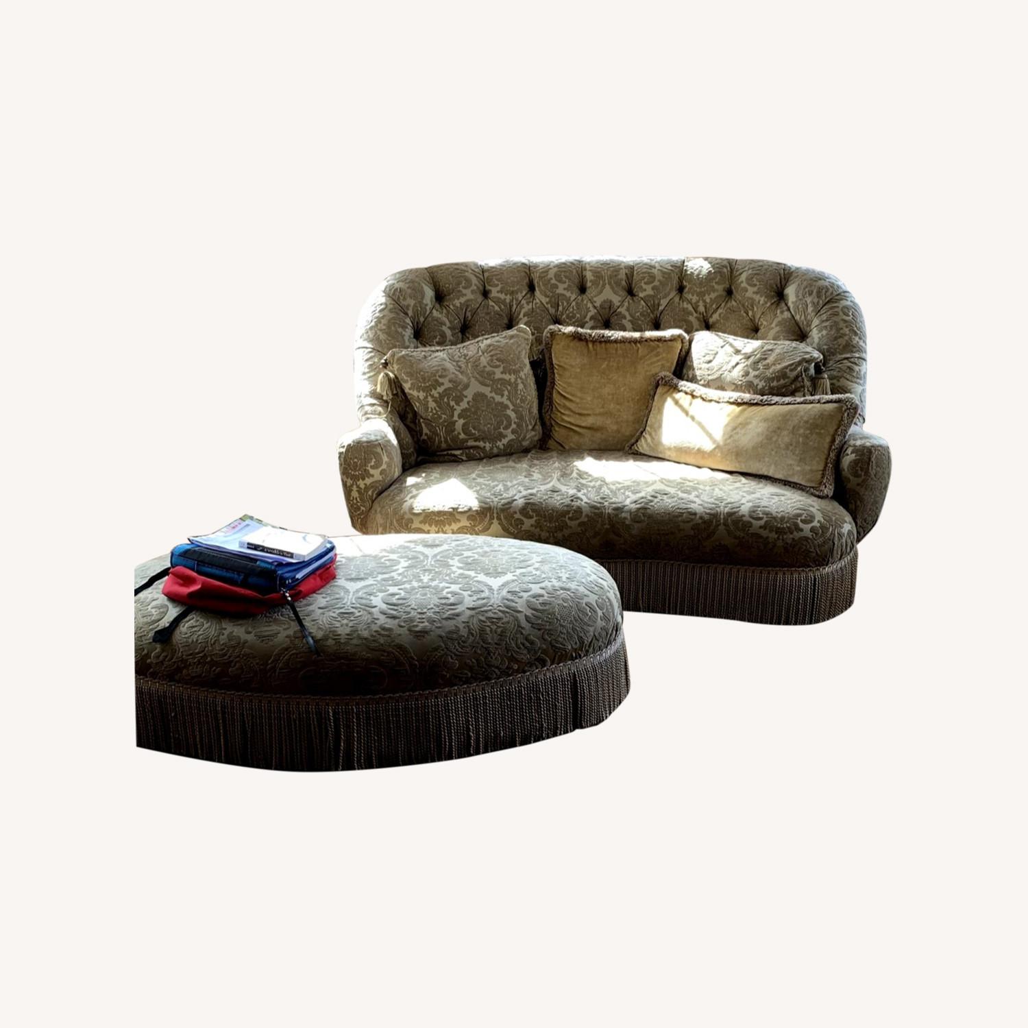 Custom Settee with Ottoman Olive Color - image-5