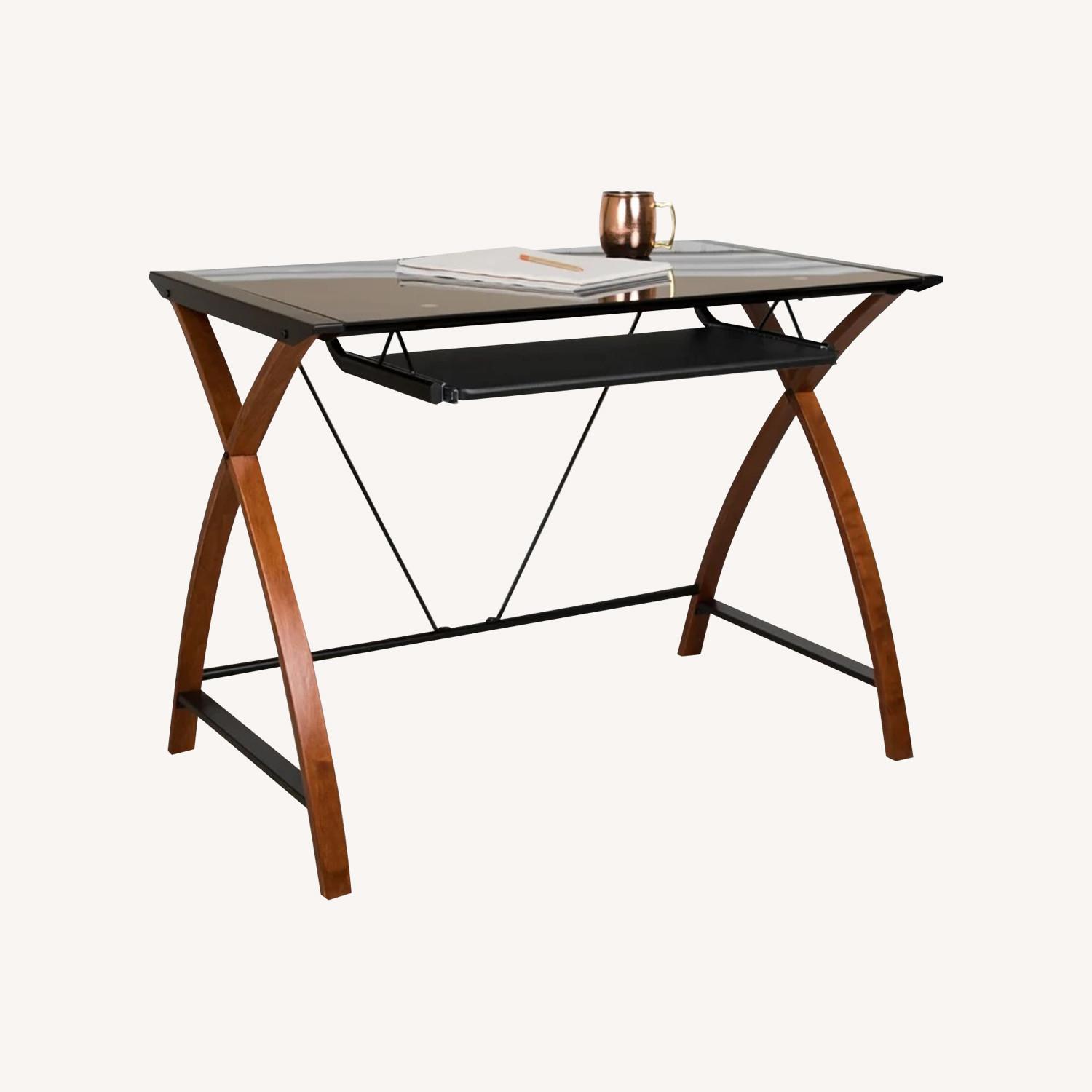 Glass Computer Desk With Pull-Out Keyboard Tray - image-0