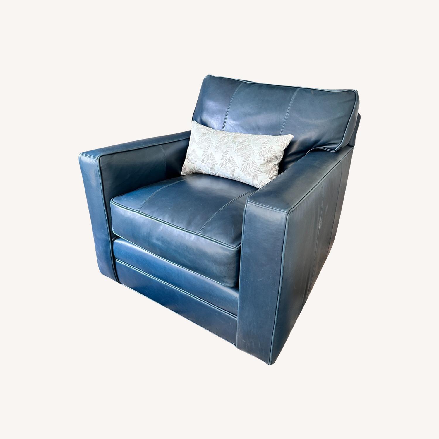 Blue Leather Swivel Chair - image-0