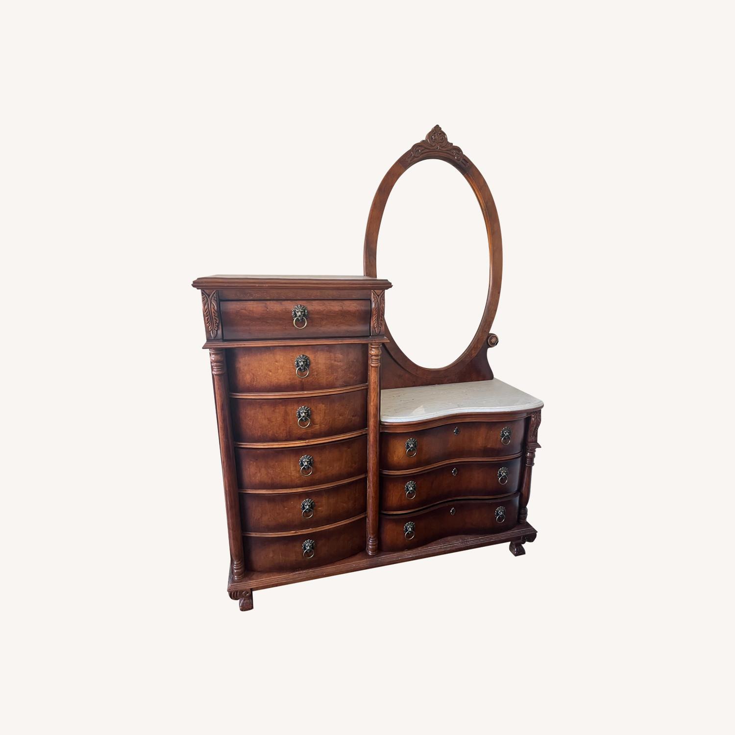 Wood Dresser with Marble Top and Mirror - image-0