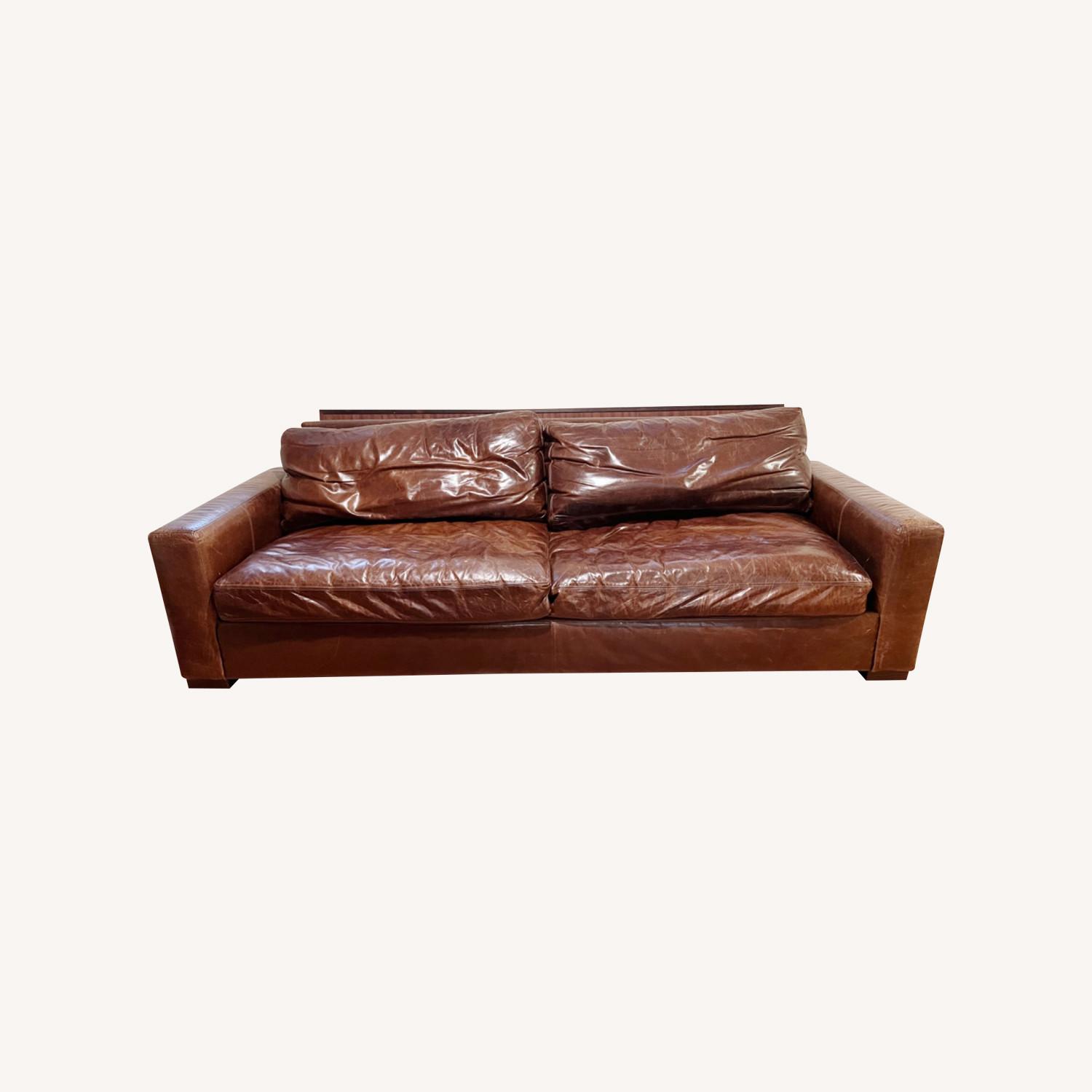 Restoration Hardware Maxwell Brown Leather Couch - image-0