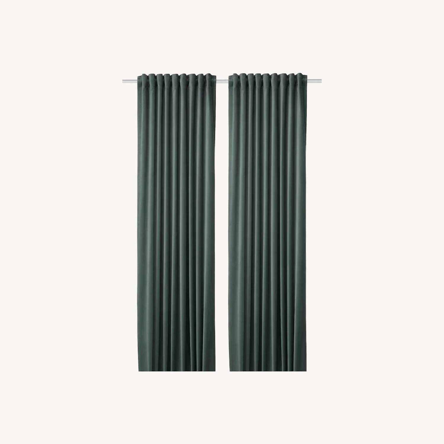 IKEA Room Darkening Curtains 1 Pair Gray Green - image-0