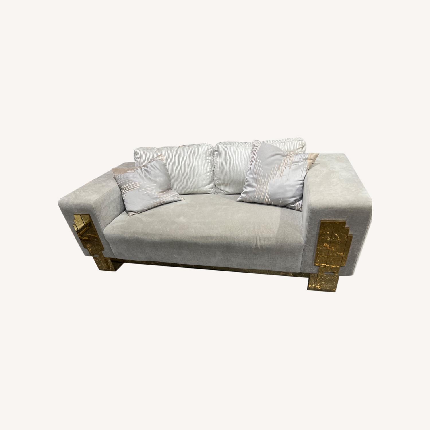 Light Grey/ Silver Loveseat with 2 Pillows - image-0
