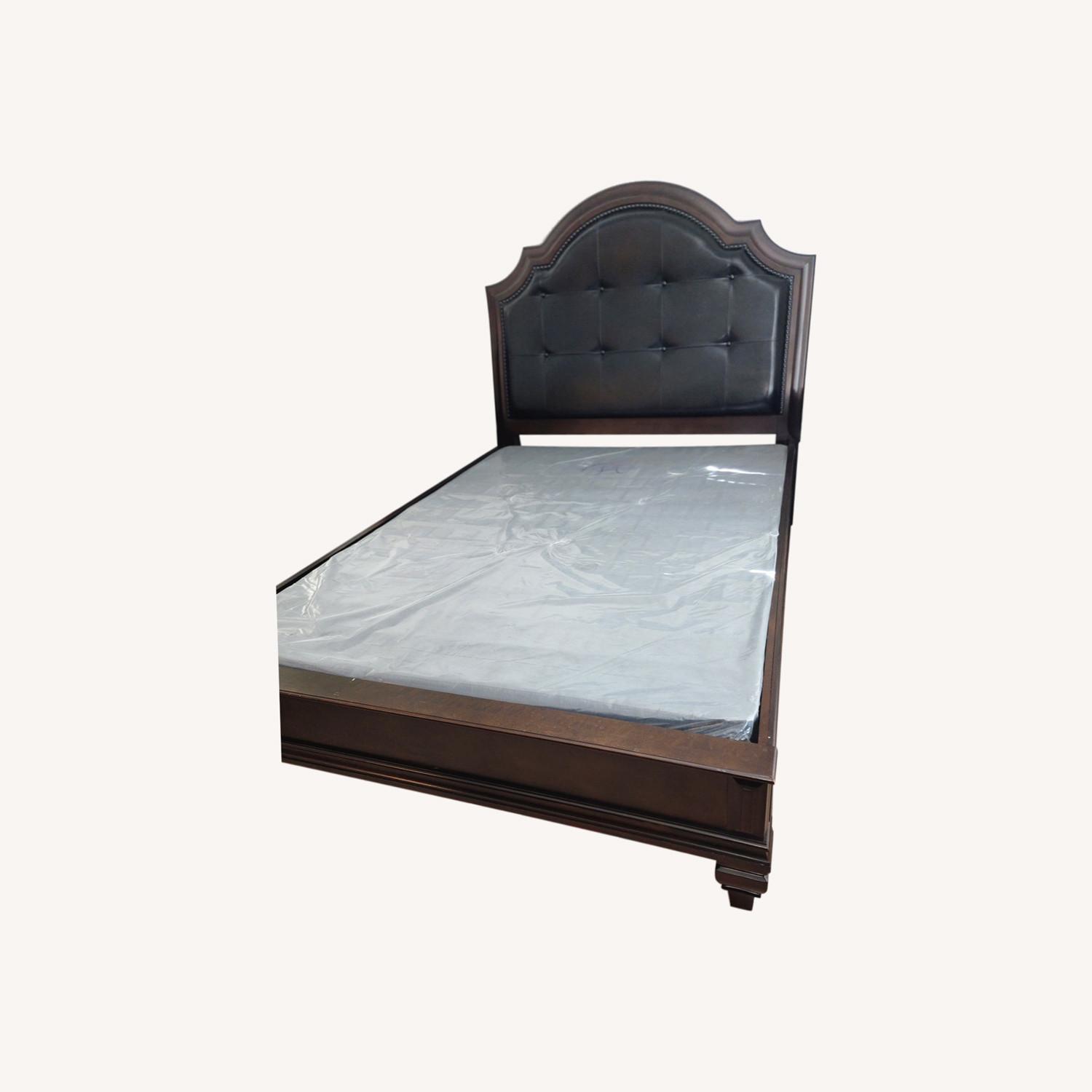 Scarlett Oak Queen size Bed with Leath Headboard - image-0