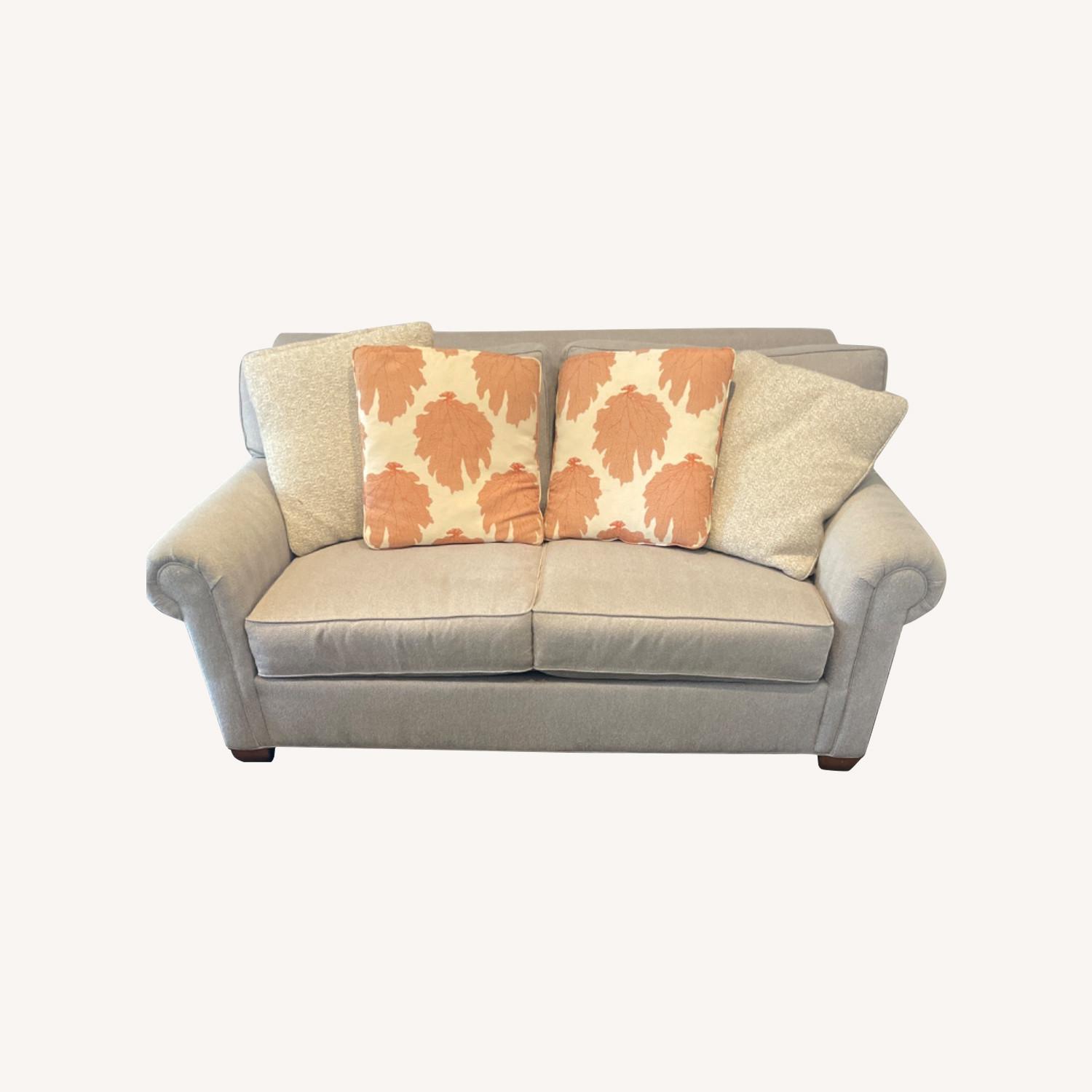 Century Contemporary Custom Loveseat Beige Herringbone - image-0