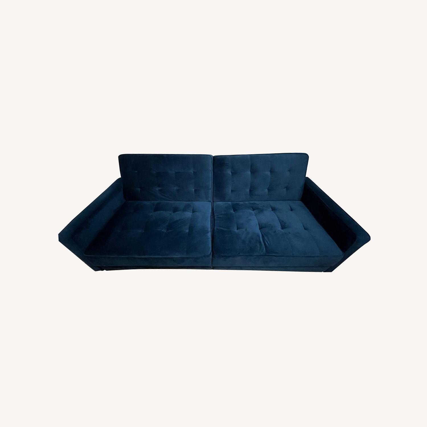 Navy Blue Velvet Sofa (Convertible) - image-0