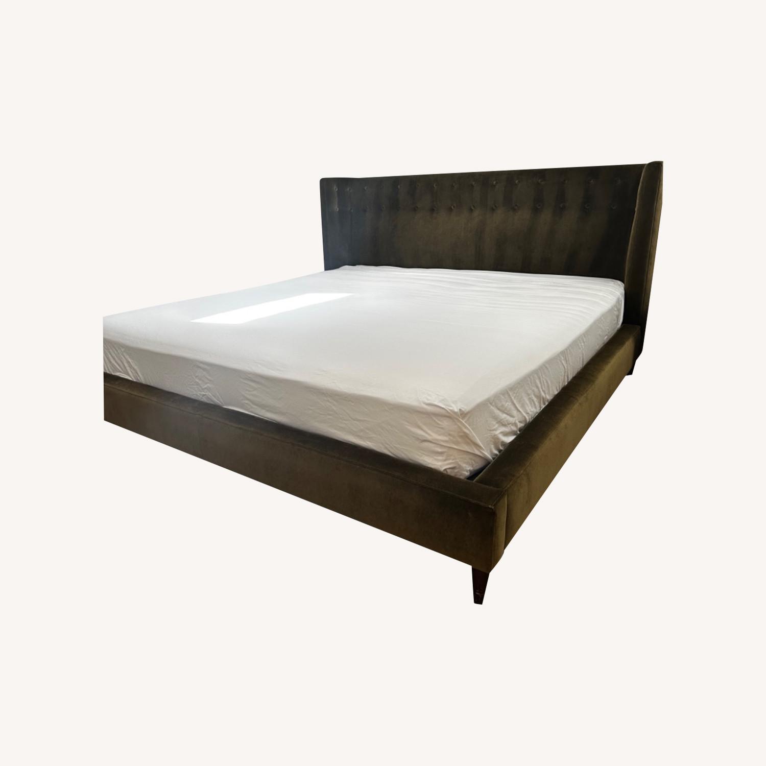 Green Velvet Upholstered King Bed - image-0