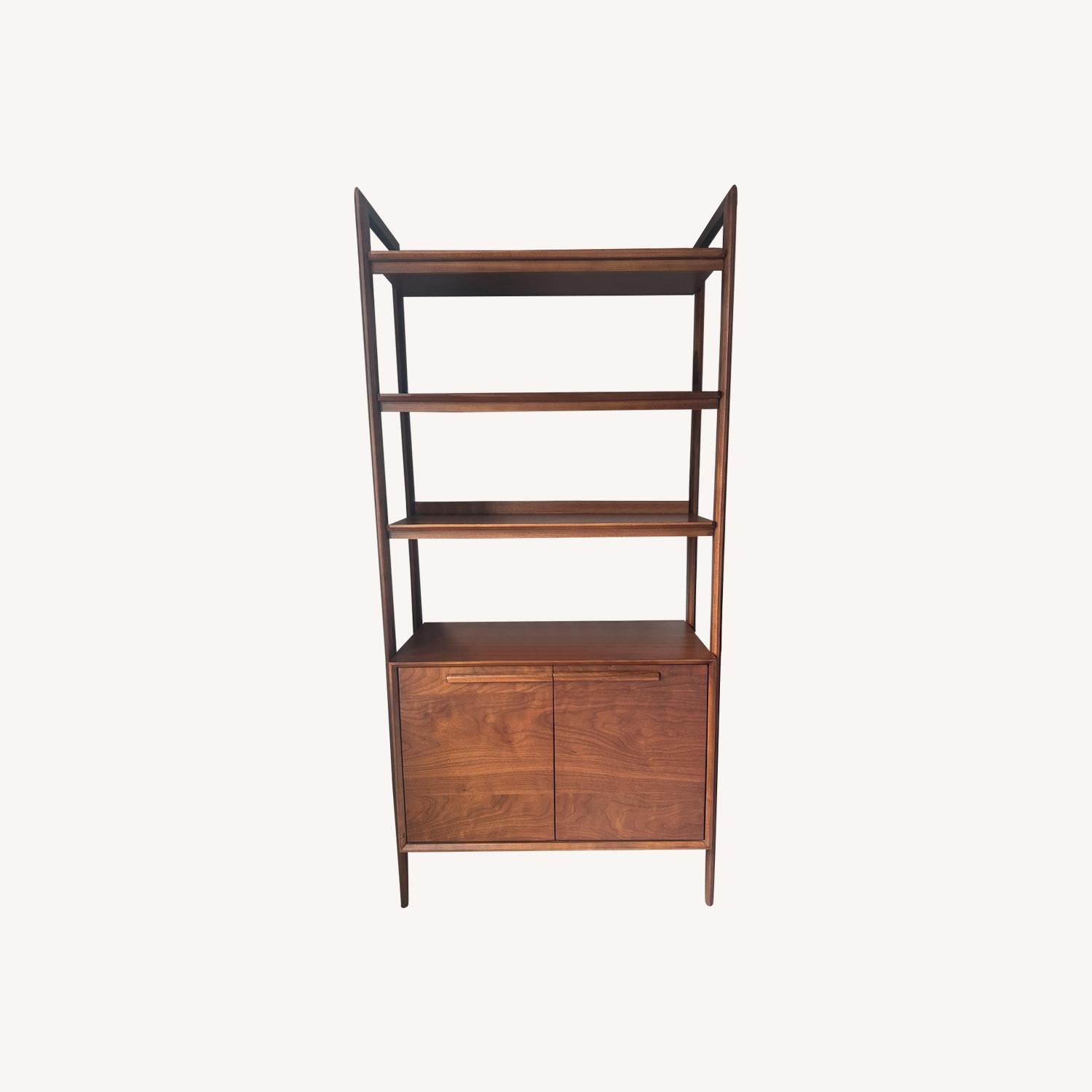 Crate & Barrel Tate Walnut Storage Bookshelf Cabinet - image-0