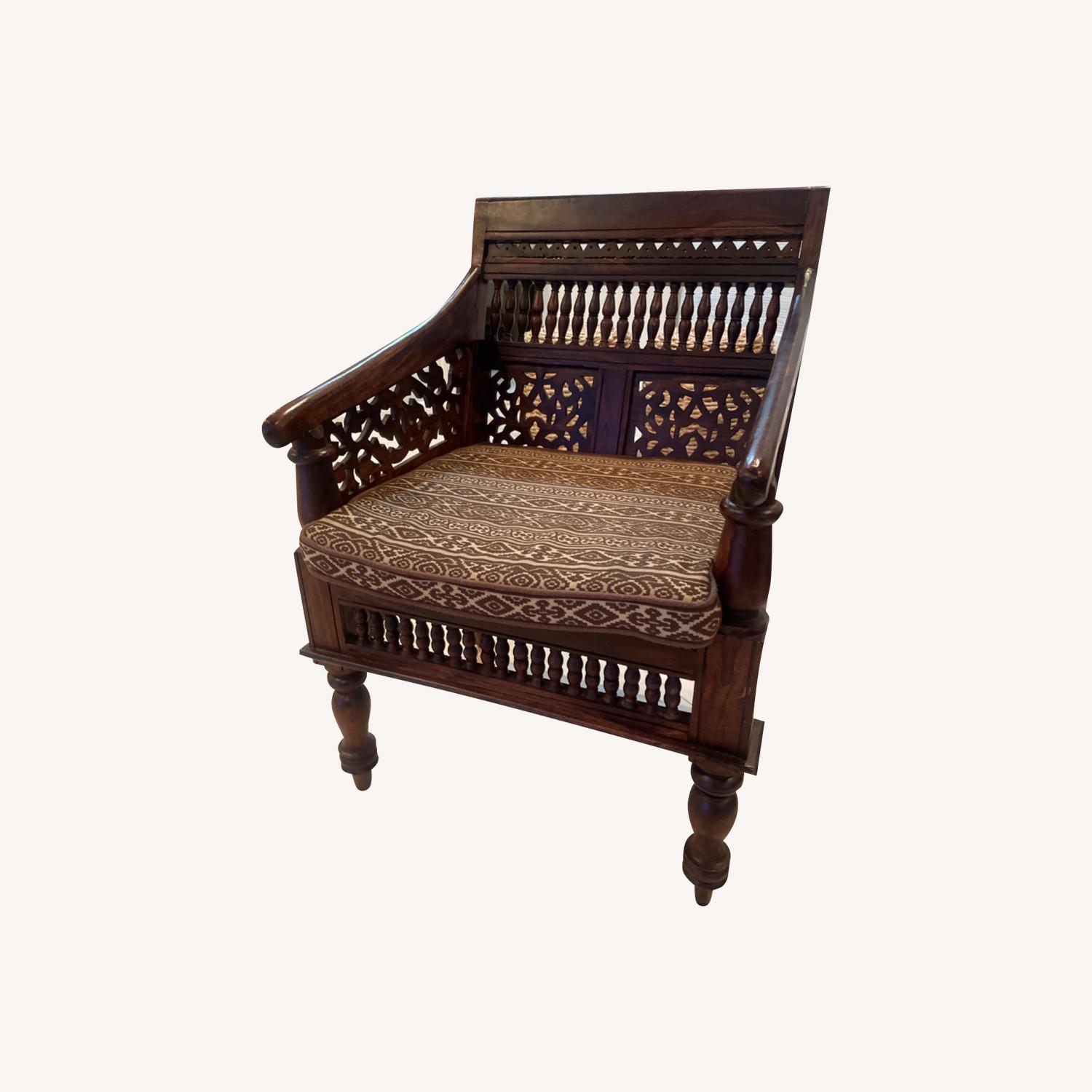Maharaja Walnut Brown Wood Hand-Carved Arm Chair - image-0