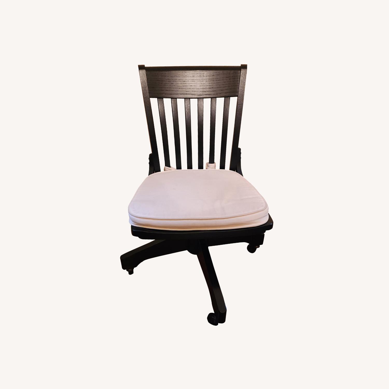 Black Wooden Computer Chair on Wheels AptDeco