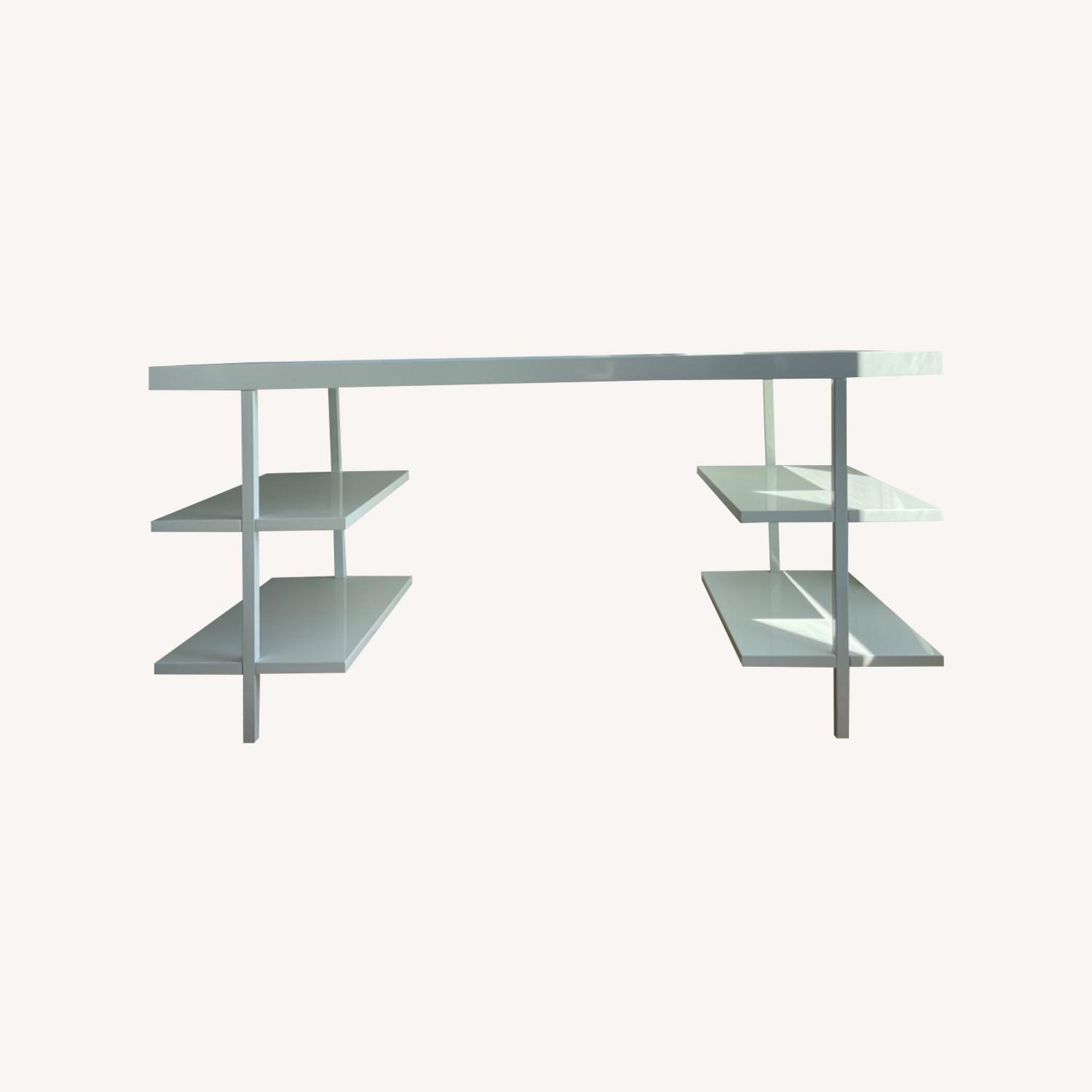 CB2 Stairway White Glossy Wood Modern Desk - image-0