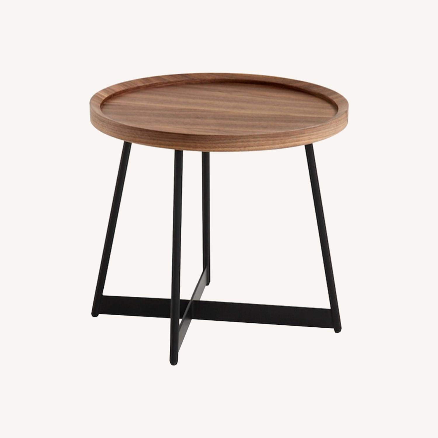 End Table In Warm Walnut Veneer W/ Black Legs - image-0