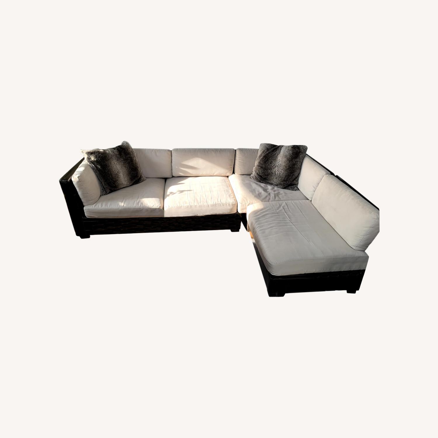 Macy's Leather Sectional with Fabric Cushions - image-0