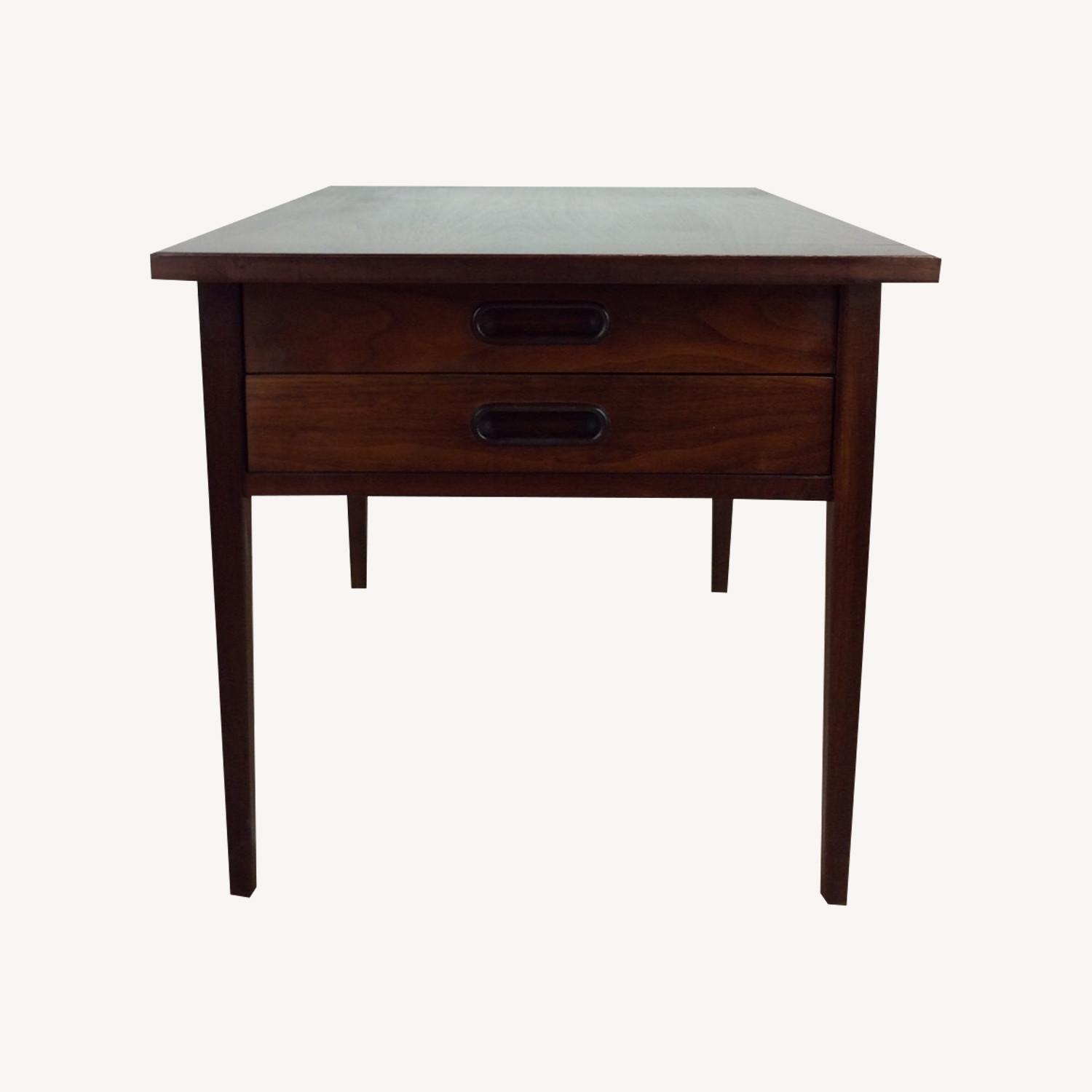 Mid Century 2 Drawer End Table with Carved Pulls - image-0
