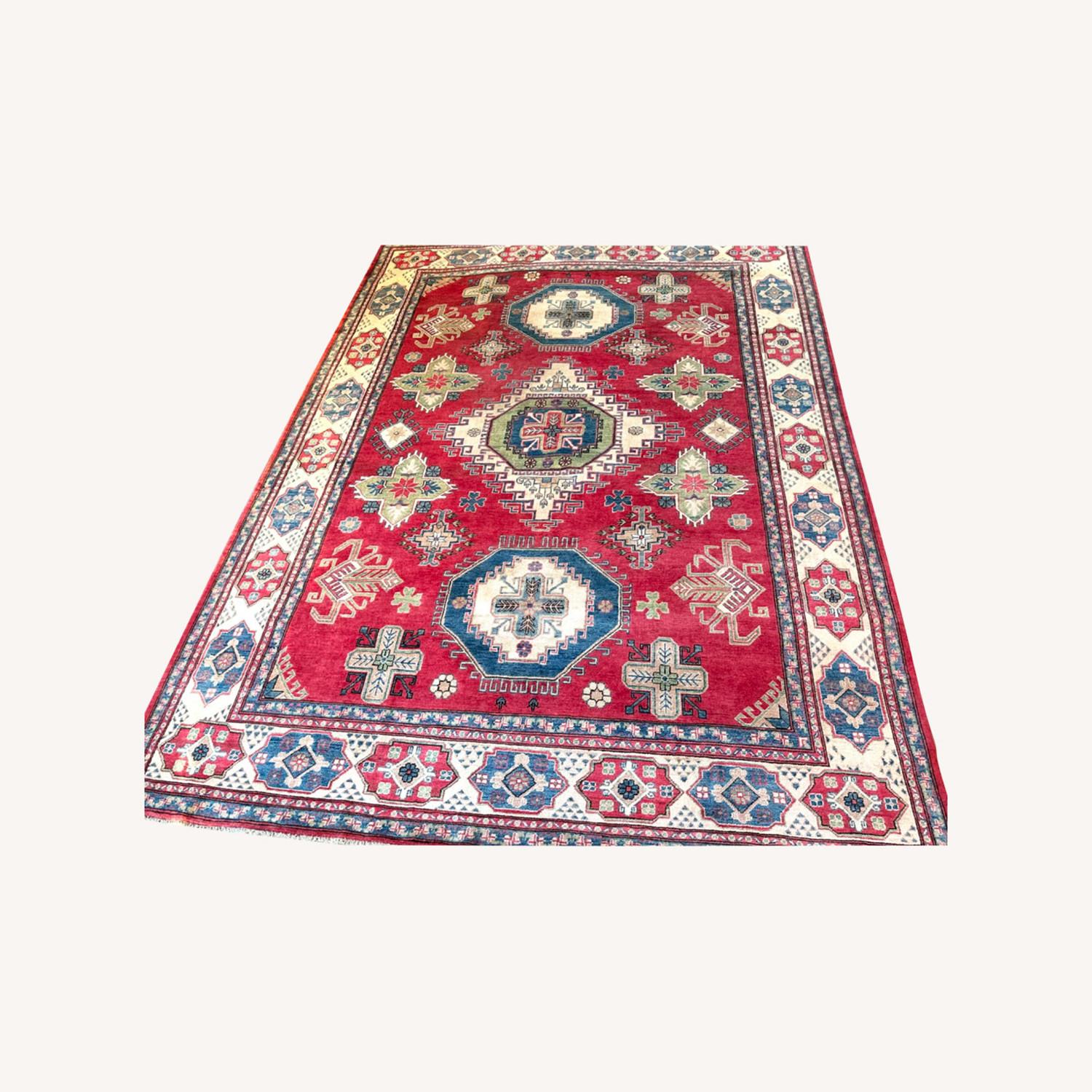Wool Red, Blue, and Cream Area Rug AptDeco