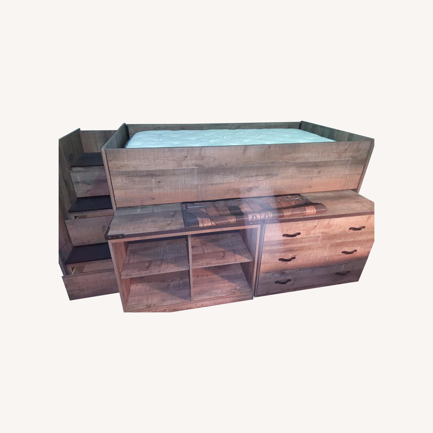 Loft Bed with Dresser and Shelves - image-0