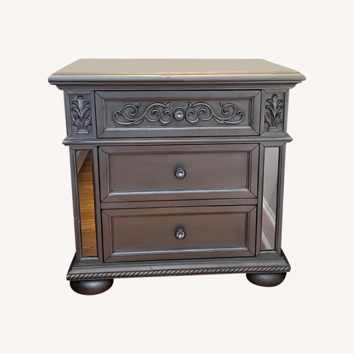 Silver (3 Drawer) Mirrored Nightstand - image-0