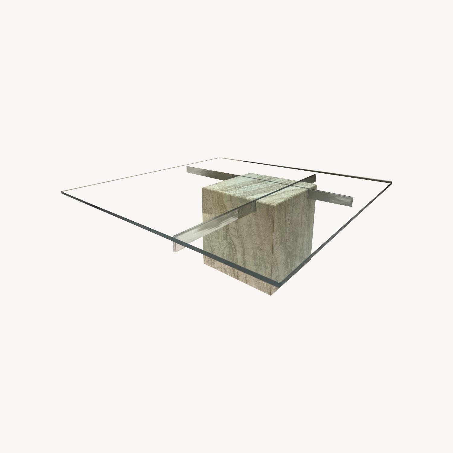 Travertine Base Coffee Table - image-0