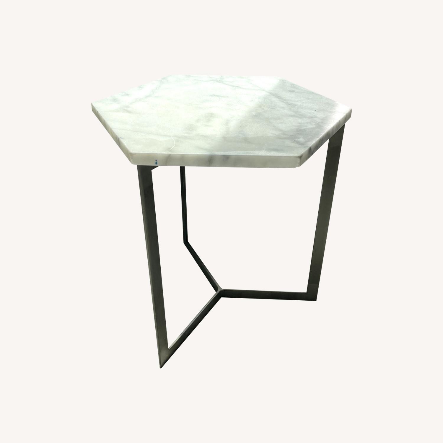 2x West Elm Hex Side Tables (Brass + Marble) - image-0
