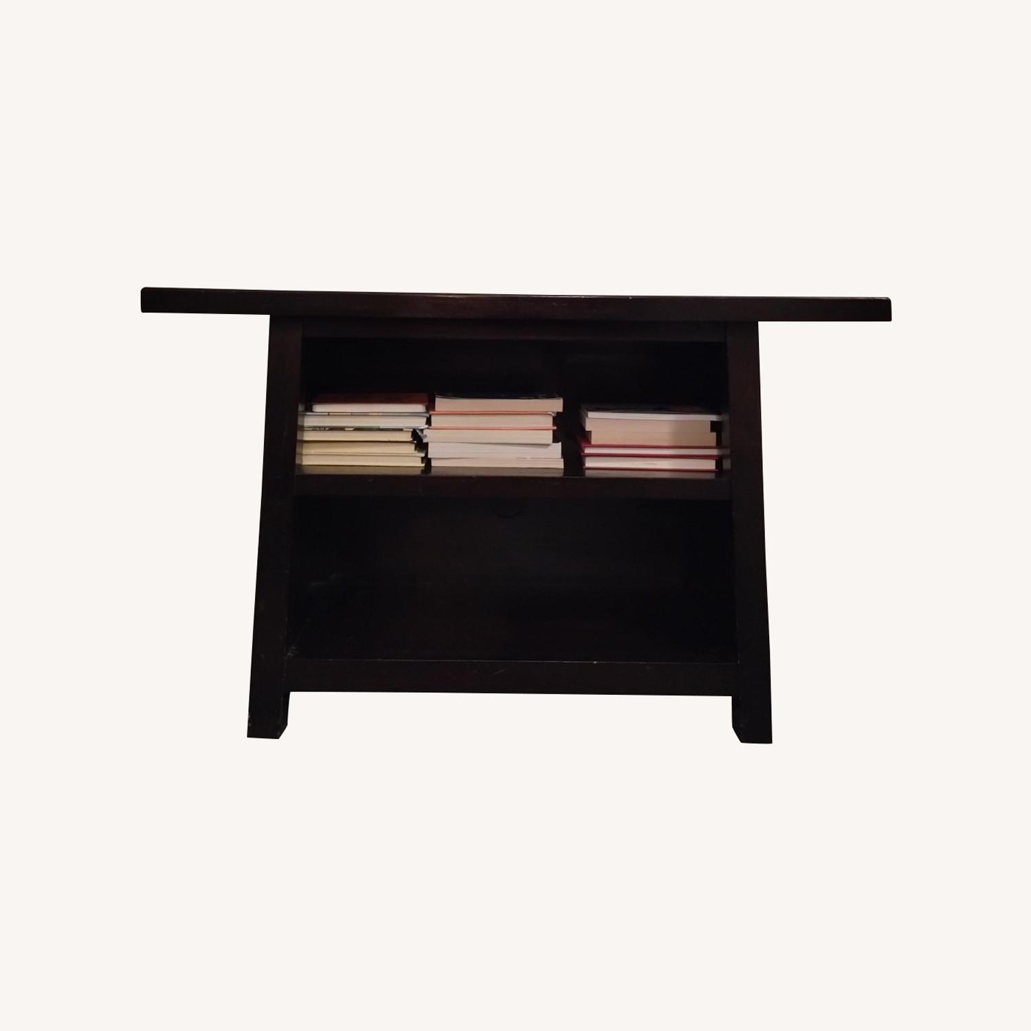 Pottery Barn Media Table with Shelves AptDeco