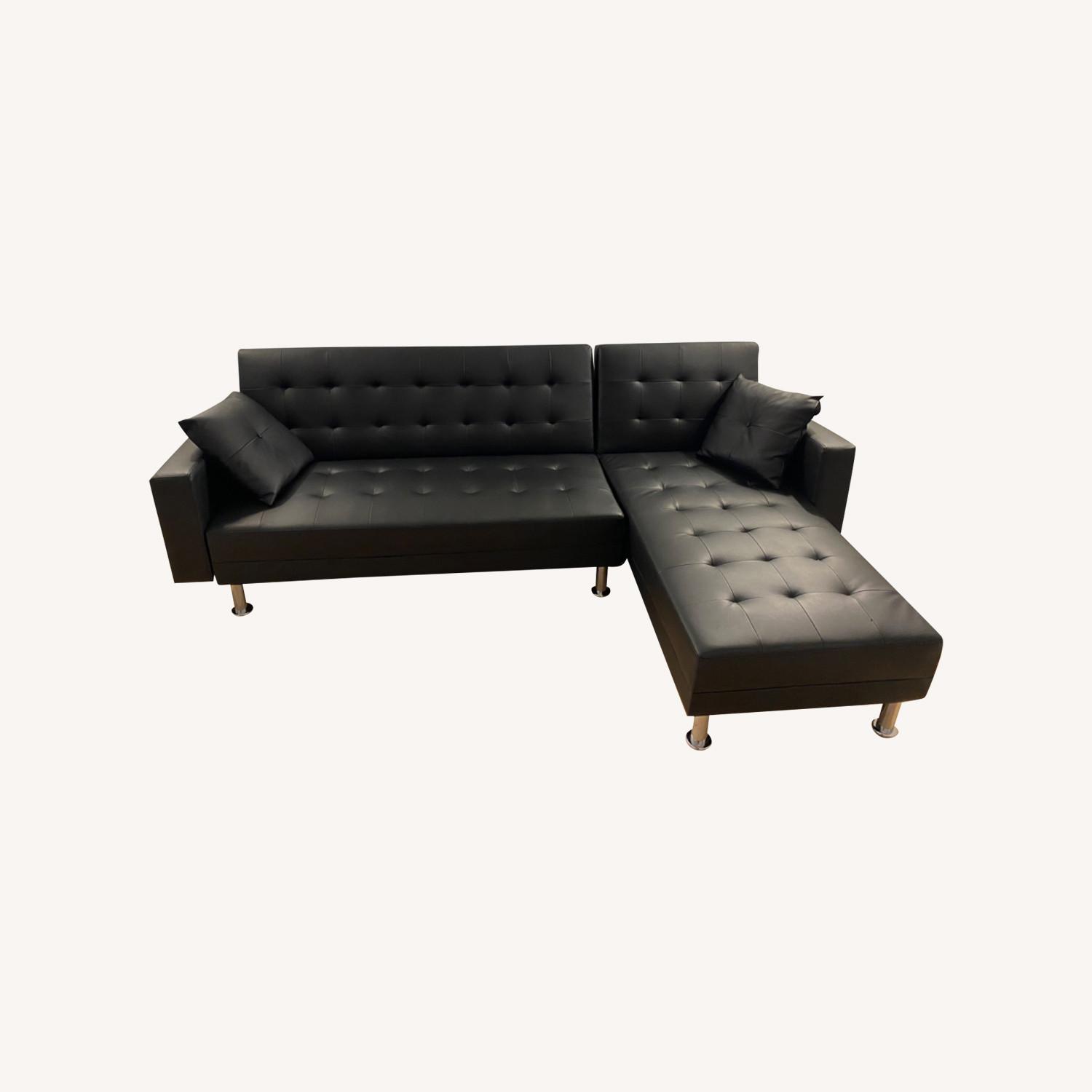 Black Vegan Leather Sleeper Couch - image-0