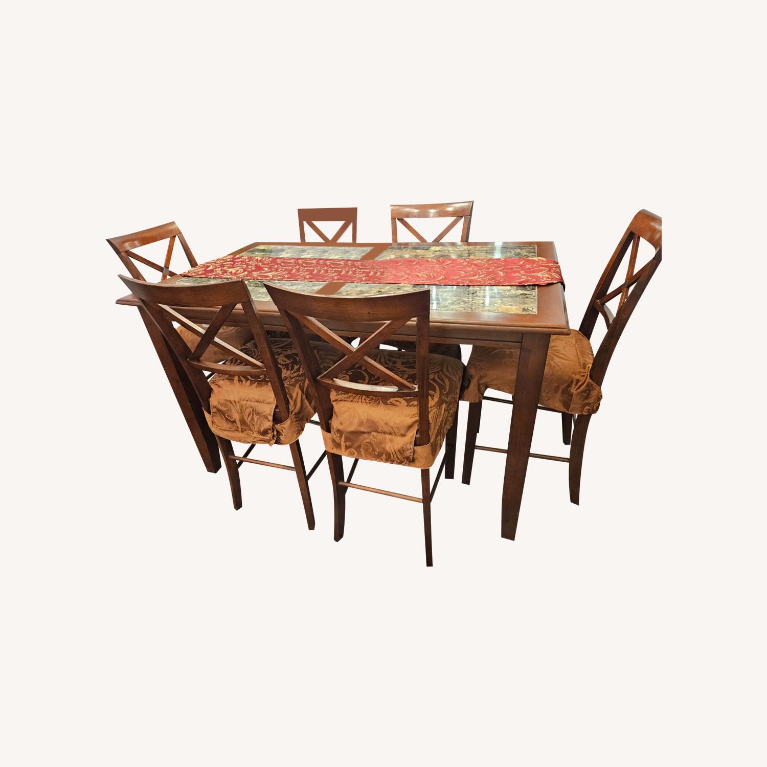 Ashley Cherry Wood Dining Table Set 6 High Chairs - image-0
