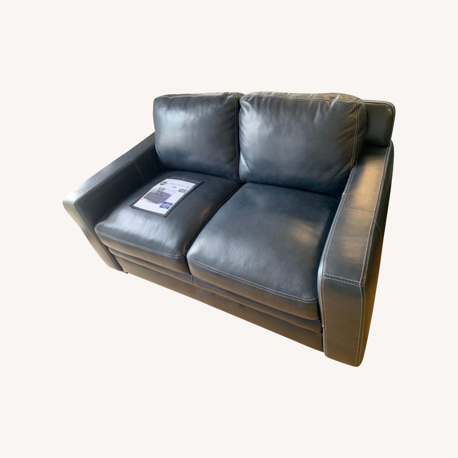 Simon Li Chanton Leather Loveseat - Blue - image-0