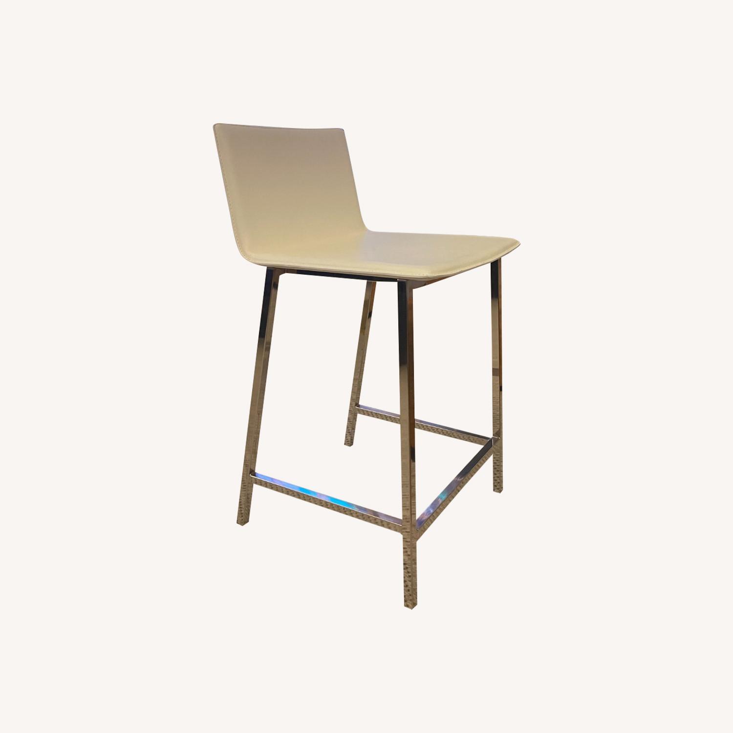 Set of 3 White Leather CB2 Kitchen Stools - image-0